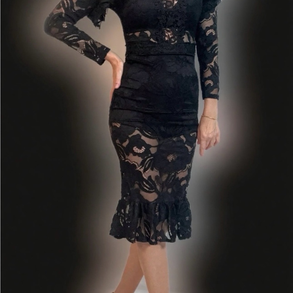 Fashion Nova Black Lace Long Sleeve Dress